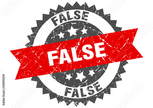 false grunge stamp with red band. false
