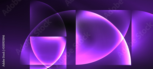 Neon glowing techno lines, hi-tech futuristic abstract background. Template with abstract shapes in dark space