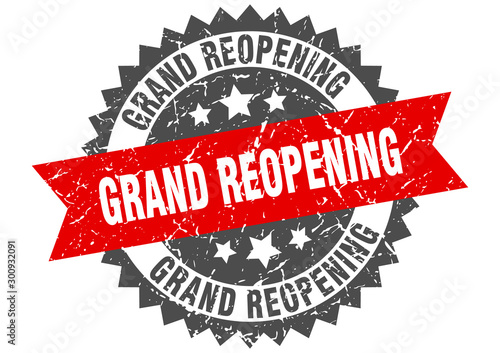 grand reopening grunge stamp with red band. grand reopening