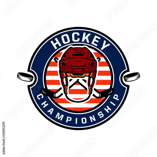 hockey championship logo template with hockey helmet illustration