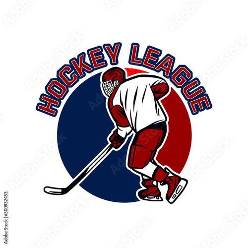 Hockey league logo badge template with player illustration