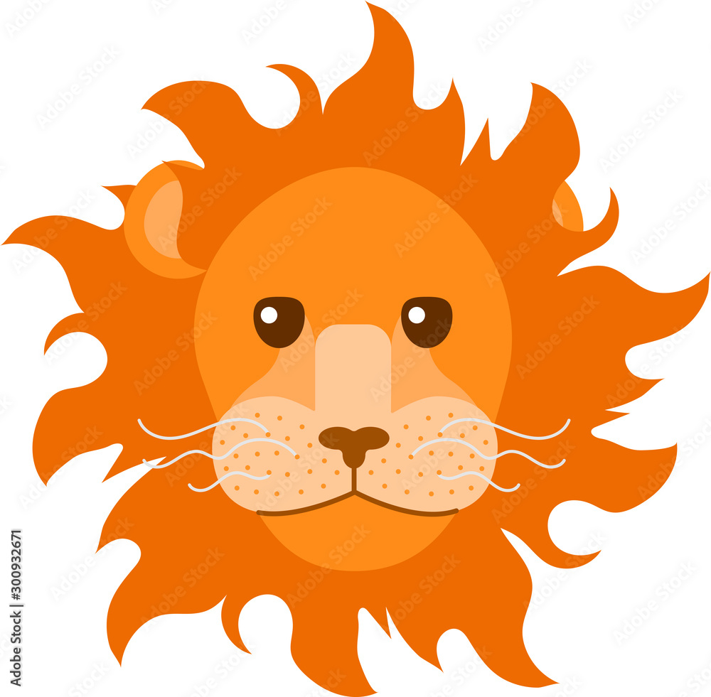 Cartoon logo: face of a orange lion with a wavy mane and white whiskers  Stock Vector | Adobe Stock