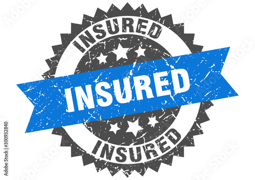 insured grunge stamp with blue band. insured
