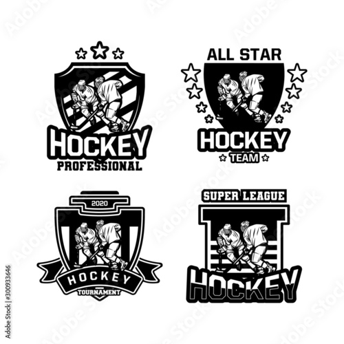shield badge ice hockey vector black and white set