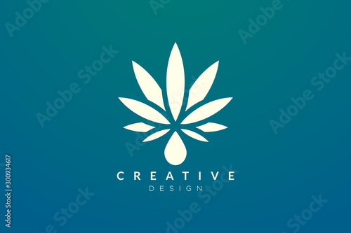 Blend of plants or leaves with water droplets. Minimalist and modern cannabis leaf design