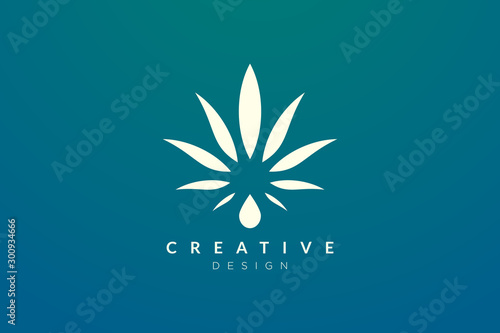 Blend of plants or leaves with water droplets. Minimalist and modern cannabis leaf design