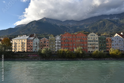 View of riverside houses in Innsbruck, Austria