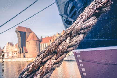 hawser rope of sołdek ship near the crane gate in gdansk poland