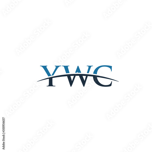 Initial letter YWC, overlapping movement swoosh horizon logo company design inspiration in blue and grey color vector