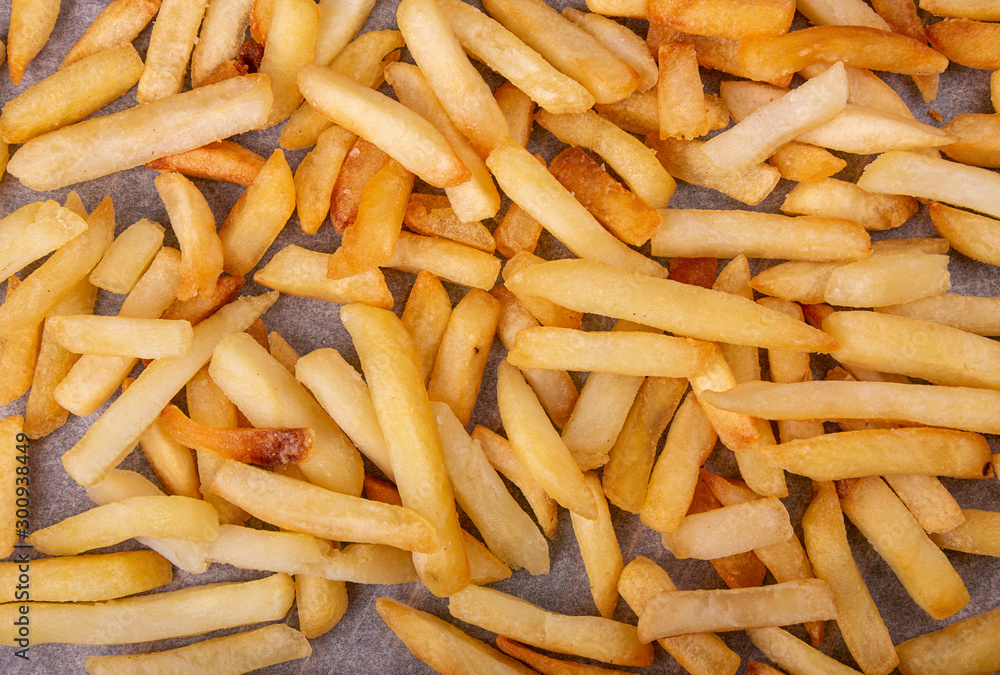 French fries chips potato top view French fries chips potato top view