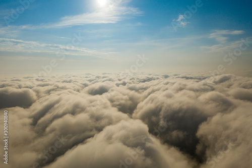 Aerial Cloudscape. Blue sky and white clouds and space for text.