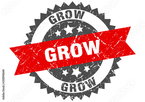 grow grunge stamp with red band. grow