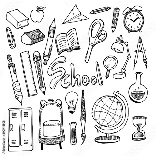 Set of School Drawing illustration Hand drawn doodle Sketch line vector eps10
