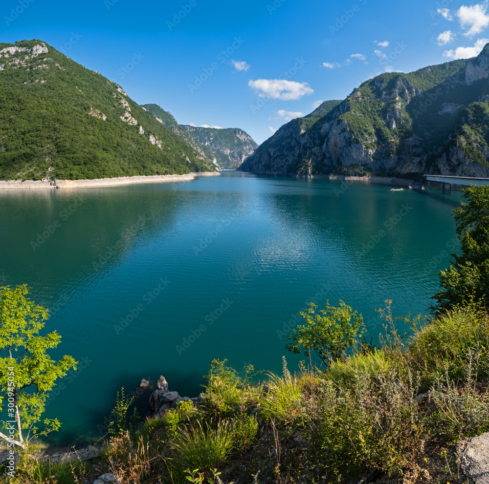 Piva Lake (Pivsko Jezero) view in Montenegro.