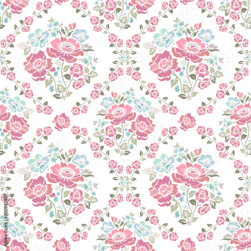 Modern seamless vector botanical with flower for textile. Can be used for printing on paper, stickers, badges, bijouterie, cards, textiles