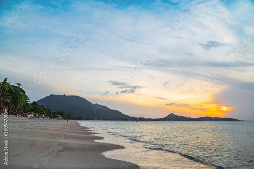 Koh Samui  Thailand - People walking on the beach  sunset