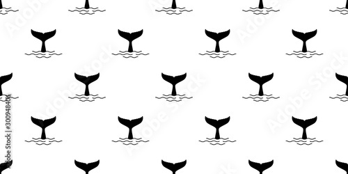 whale tail seamless pattern shark fin vector dolphin fish scarf isolated repeat wallpaper tile background animal cartoon illustration ocean sea design