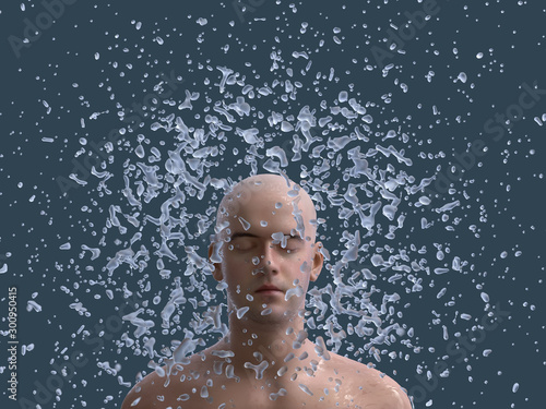 young man in splash of water