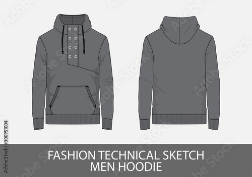 Fashion technical sketch men hoodie in vector graphic
