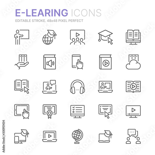 Collection of e-learning related line icons. 48x48 Pixel Perfect. Editable stroke © Skellen