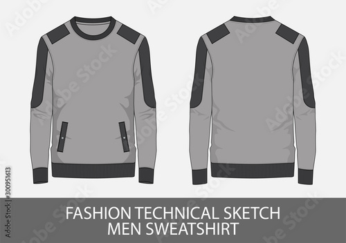 Fashion technical sketch men sweatshirt in vector graphic