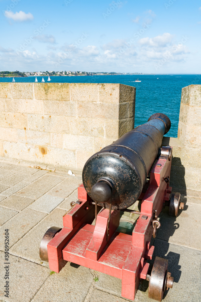 old cannon on the city wall of Saint-Malo in Brittany