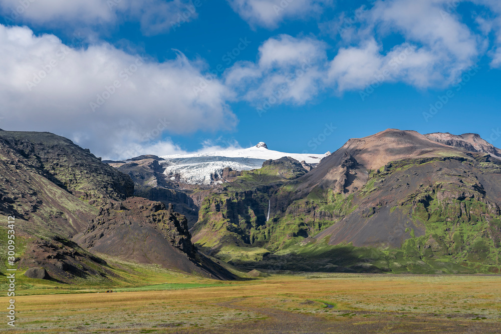 obvious glacier melting due to global warming at Vatnajokull glacier with Skaftafell glacier tongue in Iceland