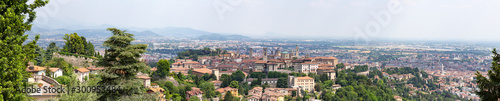 Bergamo, view over the red tile roofs and towers of medieval historical Old Town, Lombardy, Italy