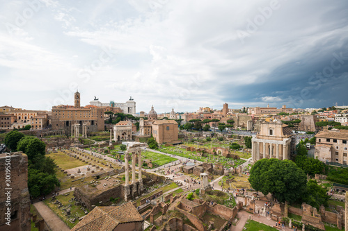 Rome Forum, Foro Romano in a cloudy day, Rome, Italy