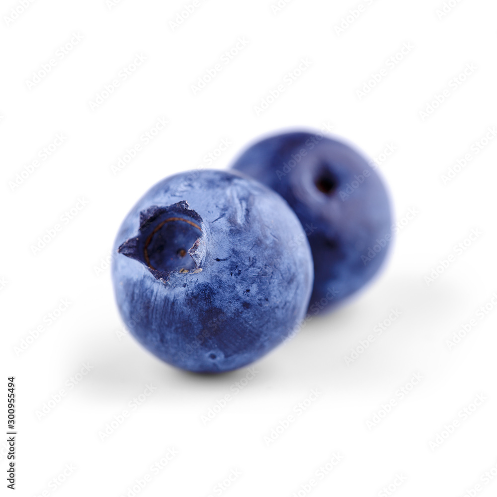 Two fresh blueberries isolated on white with clipping path