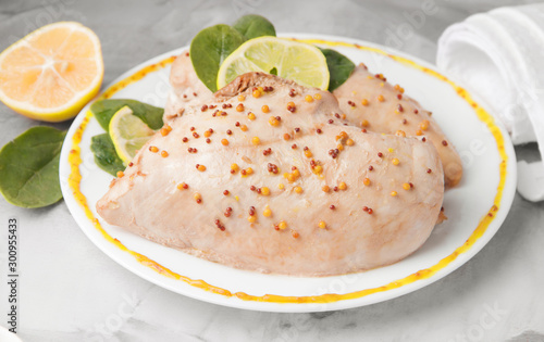 chicken fillet with mustard and lemon sauce. close-up. Dietary meat. poultry meat