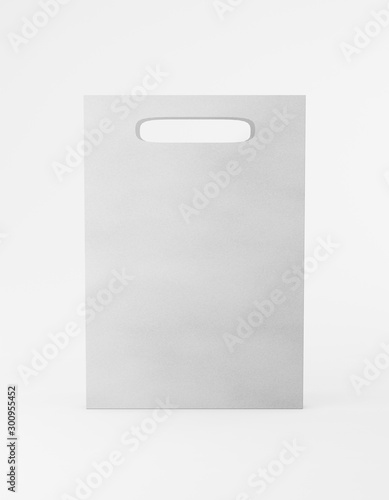 Eco packaging mockup bag kraft paper with handle front side. Standart medium white template on white background promotional advertising. 3D rendering