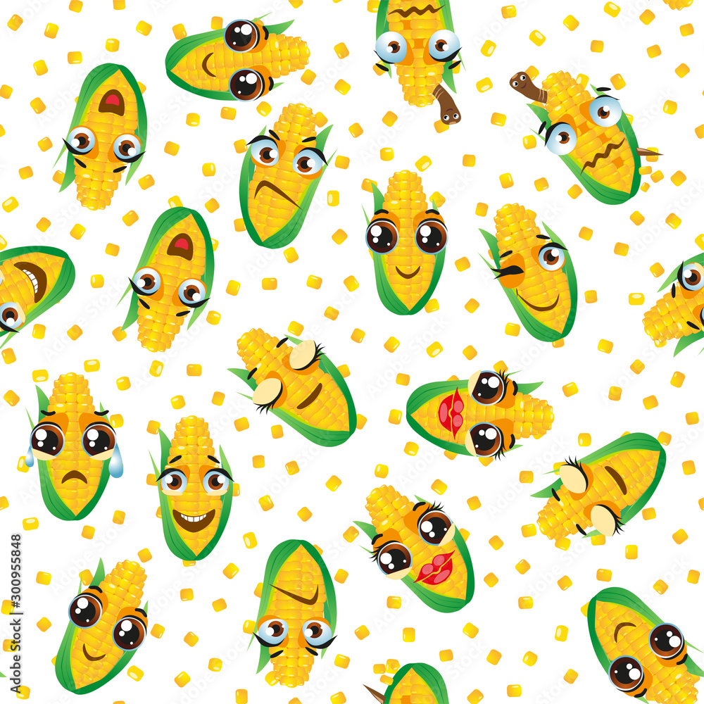 Cute seamless pattern with cartoon emoji corn Cute seamless pattern with cartoon emoji corn