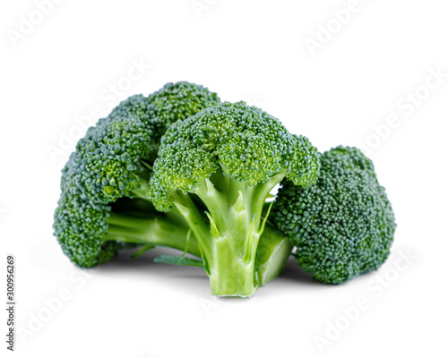 Three green broccoli isolated on white background