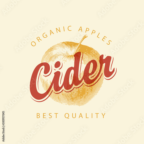Wallpaper Mural Vector label for Apple cider with a realistic image of an apple and calligraphic
