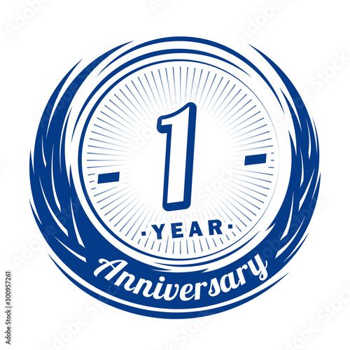 One year anniversary celebration logotype. 1st anniversary logo. Vector and illustration.