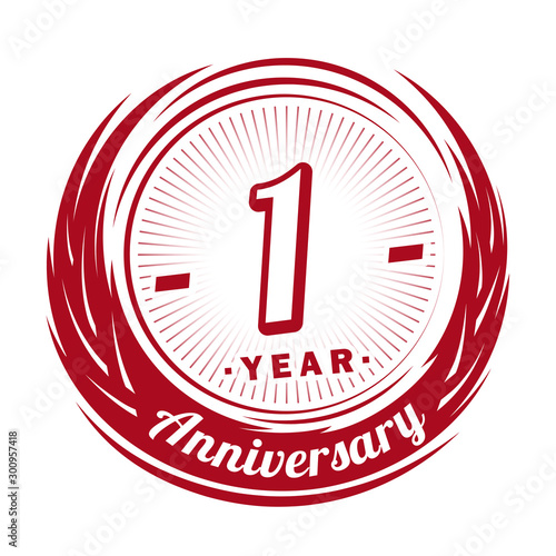 One year anniversary celebration logotype. 1st anniversary logo. Vector and illustration.