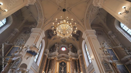 The interior of the catholic church. Video on the move.
