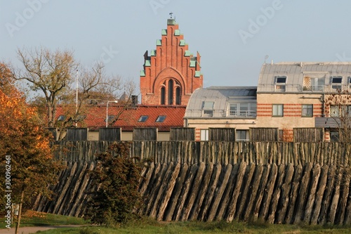 ancient viking fortress and modern city in Trelleborg, Sweden photo