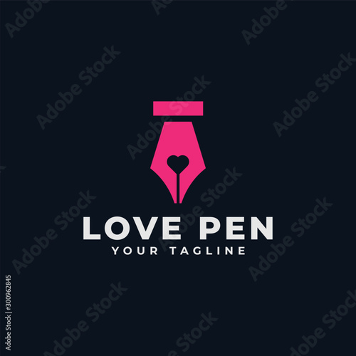 Love and Vintage Fountain Pen, Signature, Write Line Logo Design