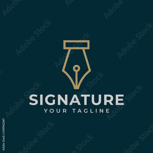 Vintage Classic Fountain Pen, Signature, Write Line Logo Design