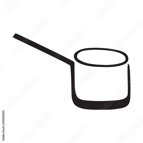 Black and white long handled cooking pot