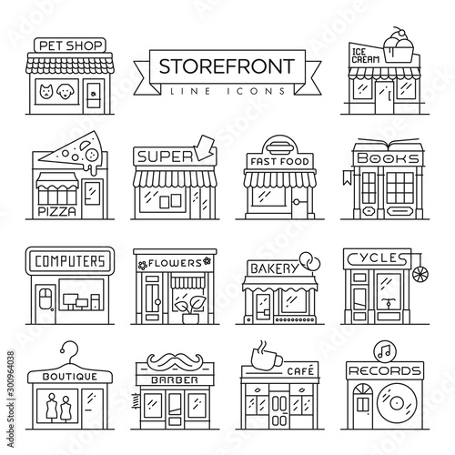 Storefront thin line icons vector collection