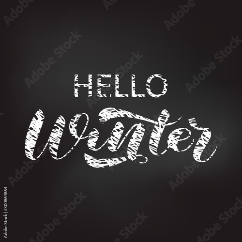 Hello Winter brush lettering. Vector illustration for card or banner