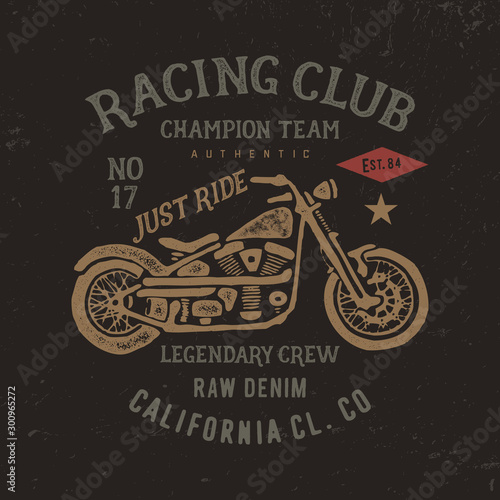Motorcycle Theme. Vintage Textured Design for T Shirt. Print, Logo, Poster. Vector Illustration.