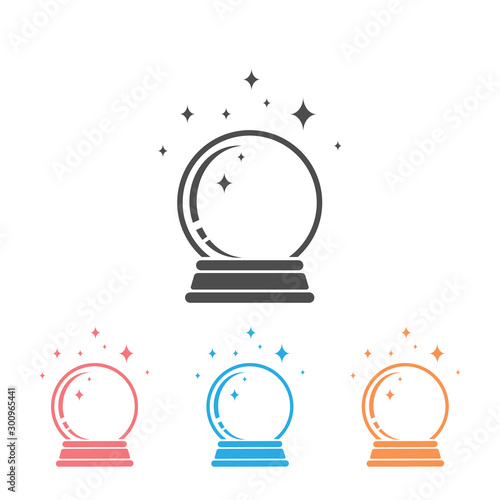 Crystal Ball Magic Icon Set With Hands. Vector Logo