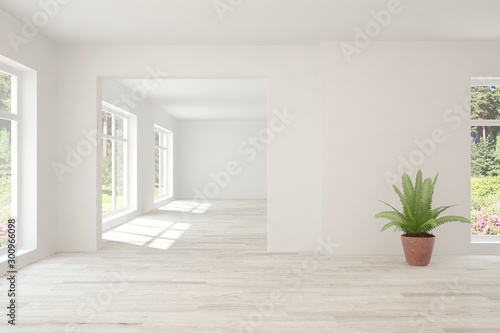 Empty room in white color. Scandinavian interior design. 3D illustration © AntonSh