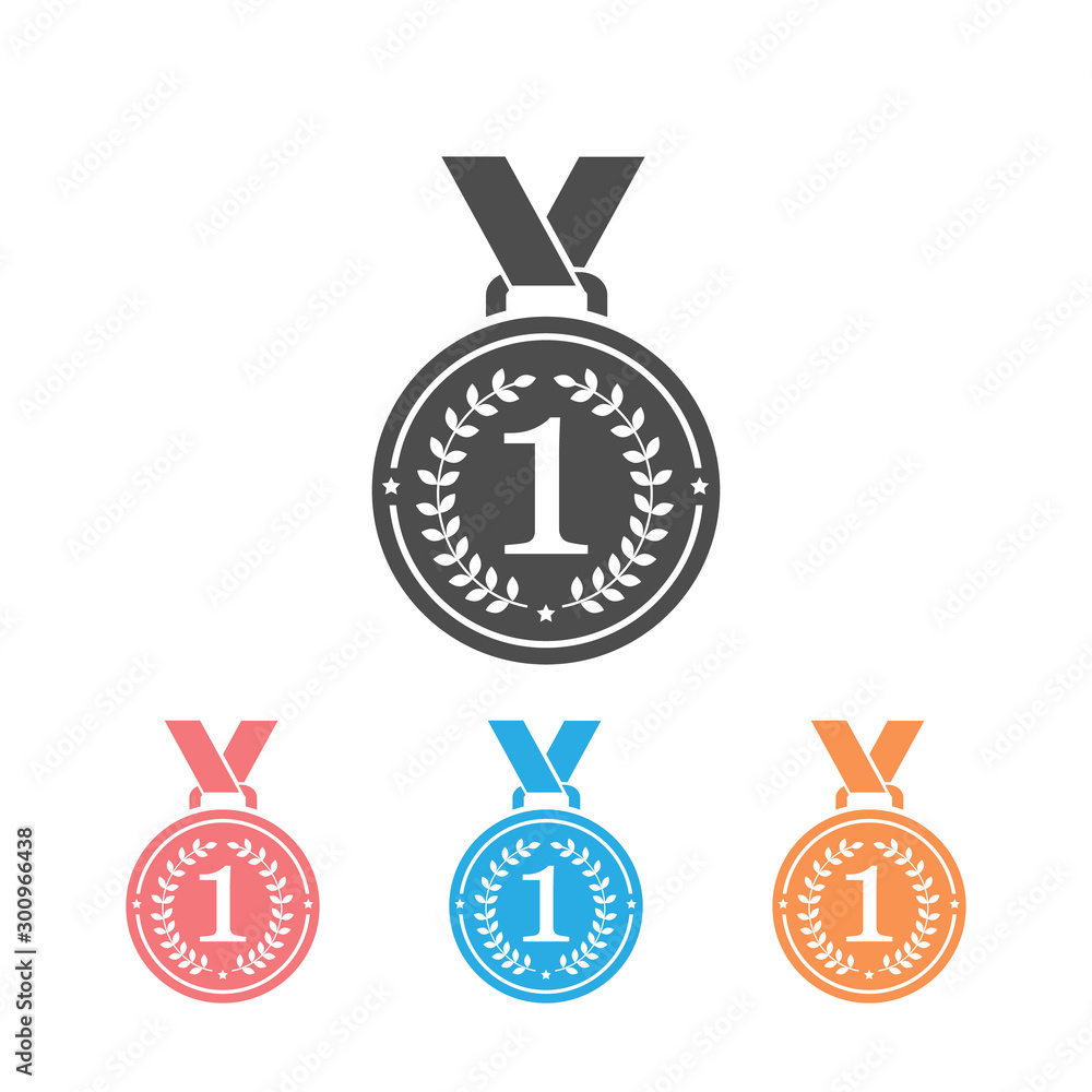 Medal with ribbon flat vector icon set for sports apps websites Medal with ribbon flat vector icon set for sports apps websites