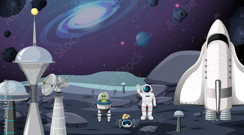 Alien and astronaut scene