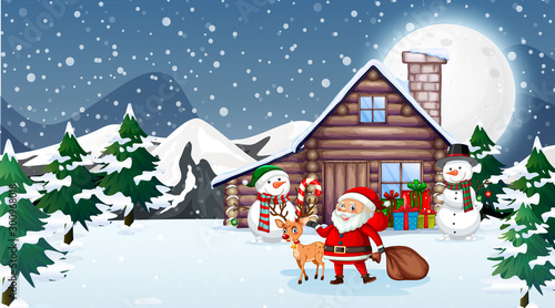 Scene with Santa and reindeer